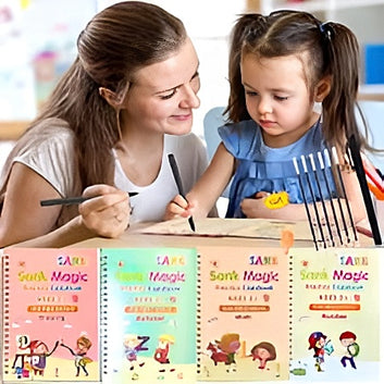 Sank Magic Practice Copybook for Kids | 4 Books + Pen + 10 Refills | Reusable Writing & Tracing Set