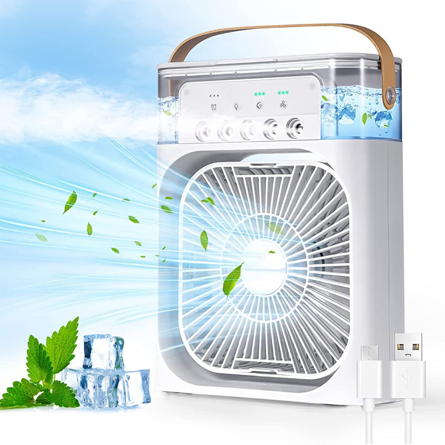 Portable Mini Air Cooler – Personal USB Fan with Multicolour LED | Nuvocart
