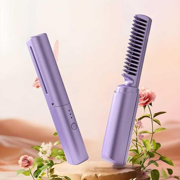 Cordless Hair Straightener Comb – USB Heated Styling Brush